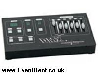 Skytec 54 channel DMX lighting Desk (6 fader per group).  C-W Mains 13 amp to low voltage transformer.