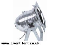 Par 64 Chrome Floor/can with CP60 1000W Very narrow spot lens (9x12). C/W Gel frame. G Clamp inc Nut & Bolt. Safety Bond. Mains lead 15 amp