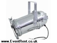 Par 64 Chrome Long nose with CP60 1000W Very narrow spot lens (9x12). C/W Gel frame. G Clamp inc Nut & Bolt. Safety Bond. Mains lead 15 amp