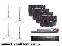 4 x  Bose 802 speakers - 225w-8ohm. twin  jacks & twin male XLR socket. 1 x Studiomaster 1200W. 2 channel 2x600w 4ohm.  Input 3 pin male XLR or 6.25mm jack. Output 2 x 4-pole speakon. 1 x Bose 802 C System controller. ++++